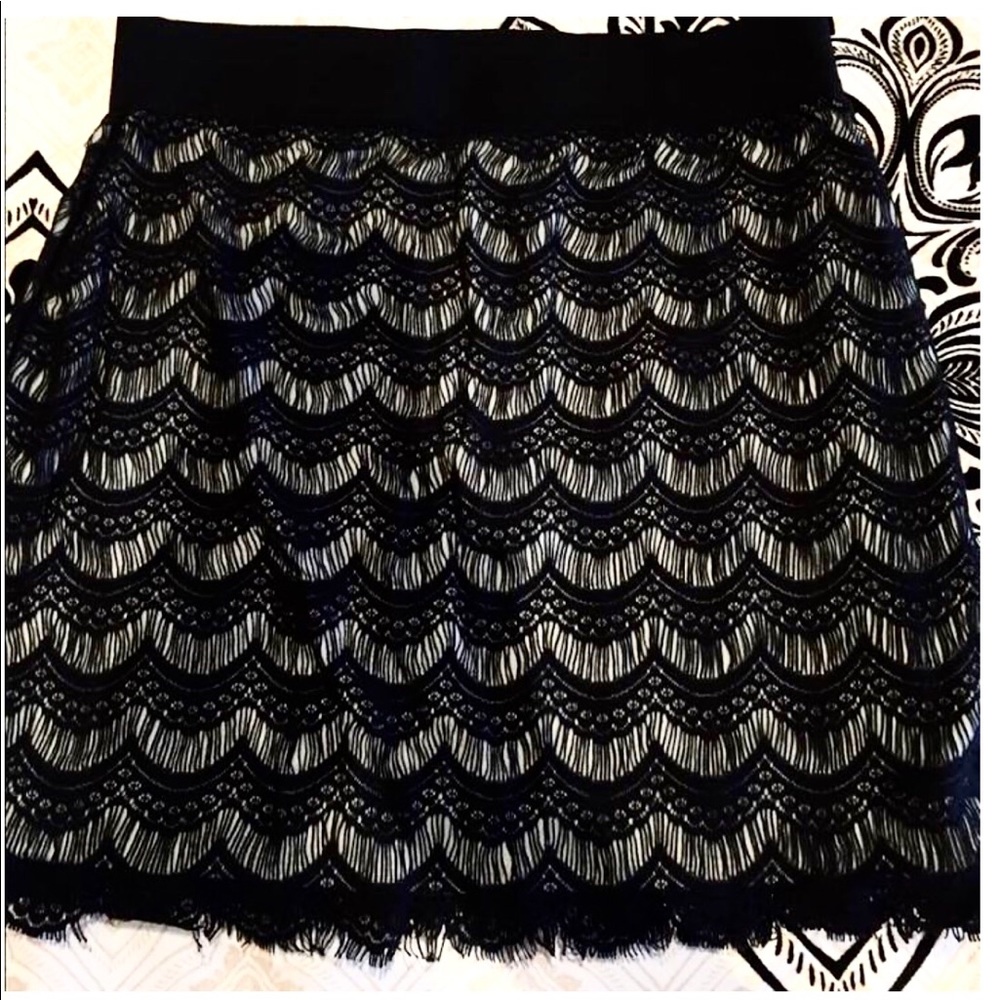 Free People Black & Nude Lace Mini Skirt